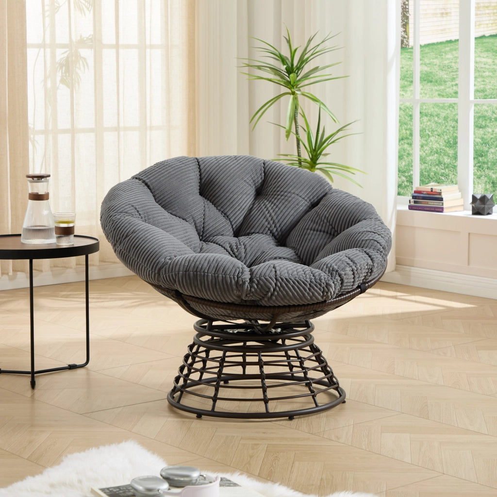 Poltrona Papasan girevole 360° con cuscino imbottito; ?92 x 67 cm; grigia