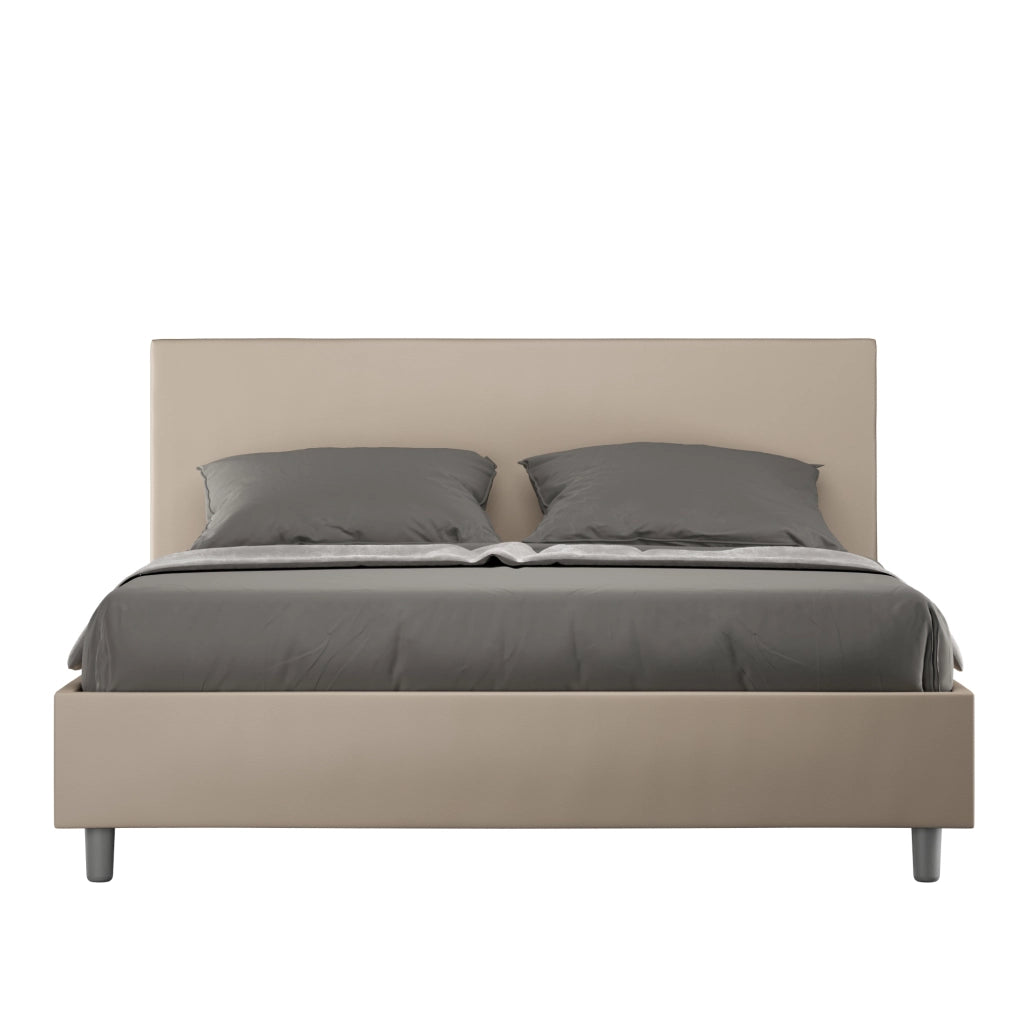 BS COM Letto matrimoniale contenitore doppia alzata imbottito 160x210 similpelle tortora