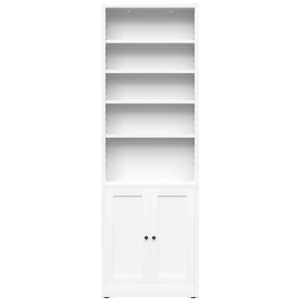 Libreria in metallo bianca con 5 ripiani regolabili e anta, design industriale, H 180 cm