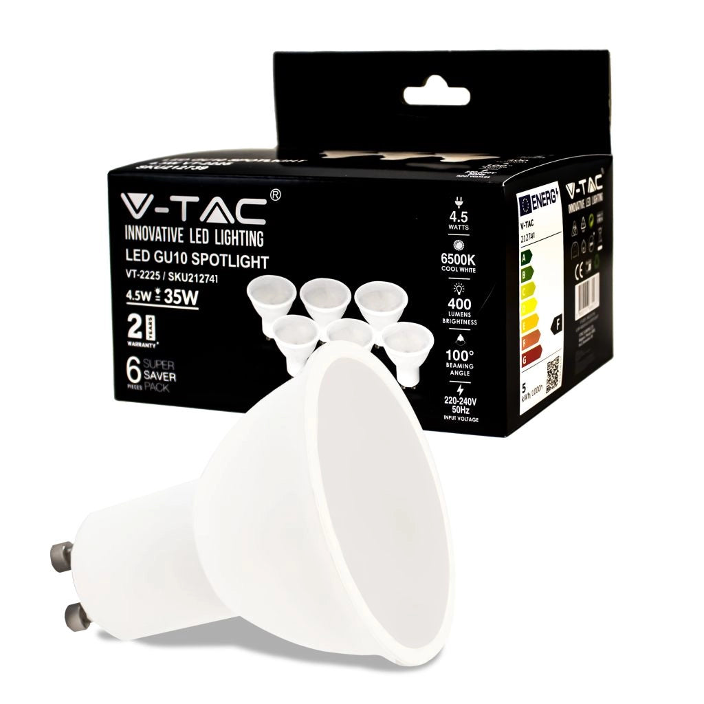 Copertina da 4500 Milky in plastica bianca da 4,5 W 6500K GU10 100`D 6 pezzi/pacchetto