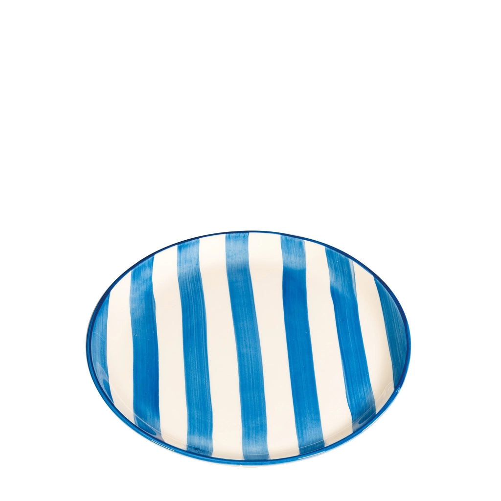 Zafferano Set 2 Piatti Piani Collezione Lido Righe in Ceramica Artigianale Dipinti a Mano Made in Italy Colore Azzurro Design Contemporaneo Vivace