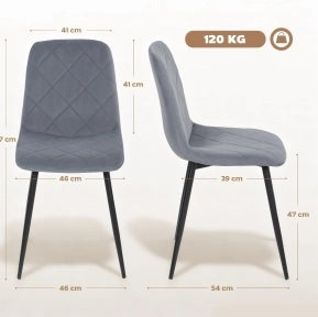 Set di 4 sedie da pranzo moderne con schienale; effetto velluto grigio; struttura in acciaio