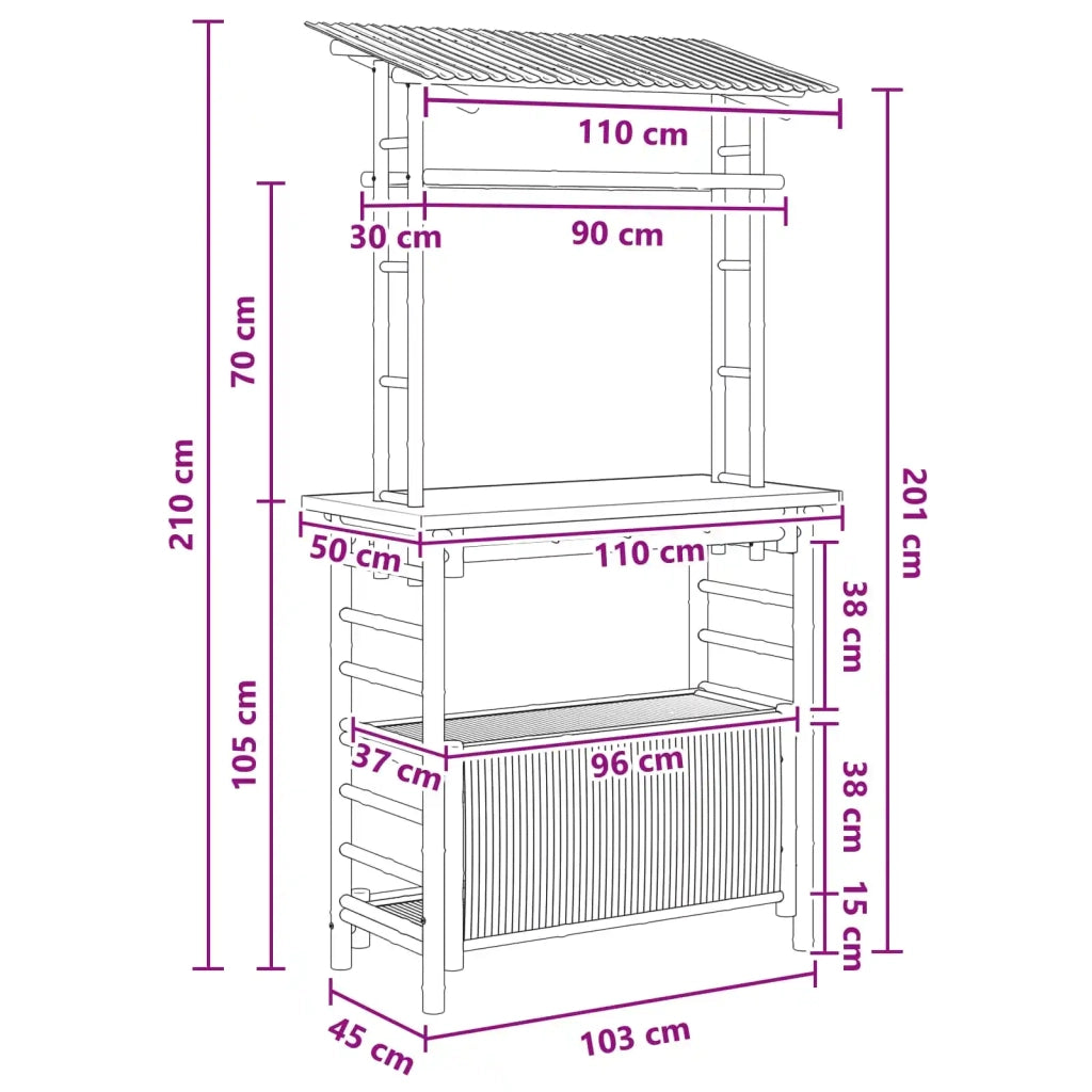 Tavolo da bar da esterno Naturale 110 x 50 x 210 cm Bambù 42028062