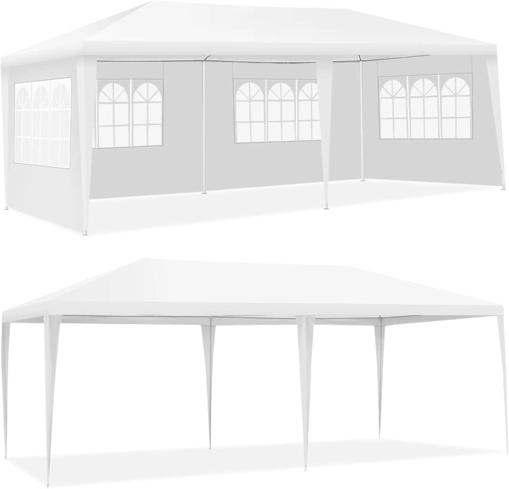 Tenda da Giardino, 3 x 6 m, Portatile, con Borsa per Trasporto, Gazebo Pieghevole con Pareti Laterali e Finestre, Tenda da Giardino per Feste, Bianco