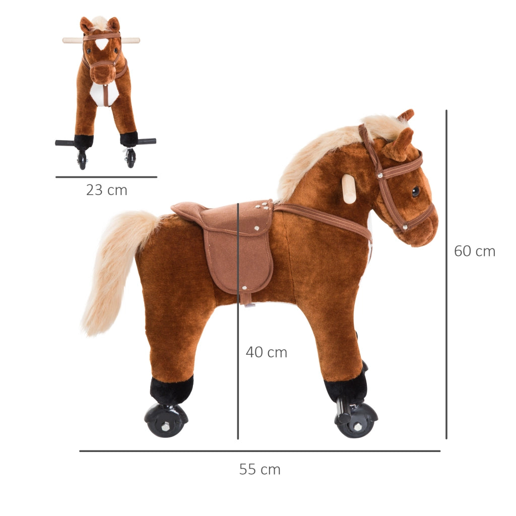 Cavallo a dondolo con ruote - Xylo - Legno, suoni, pedali, 55x23x60 cm, marrone