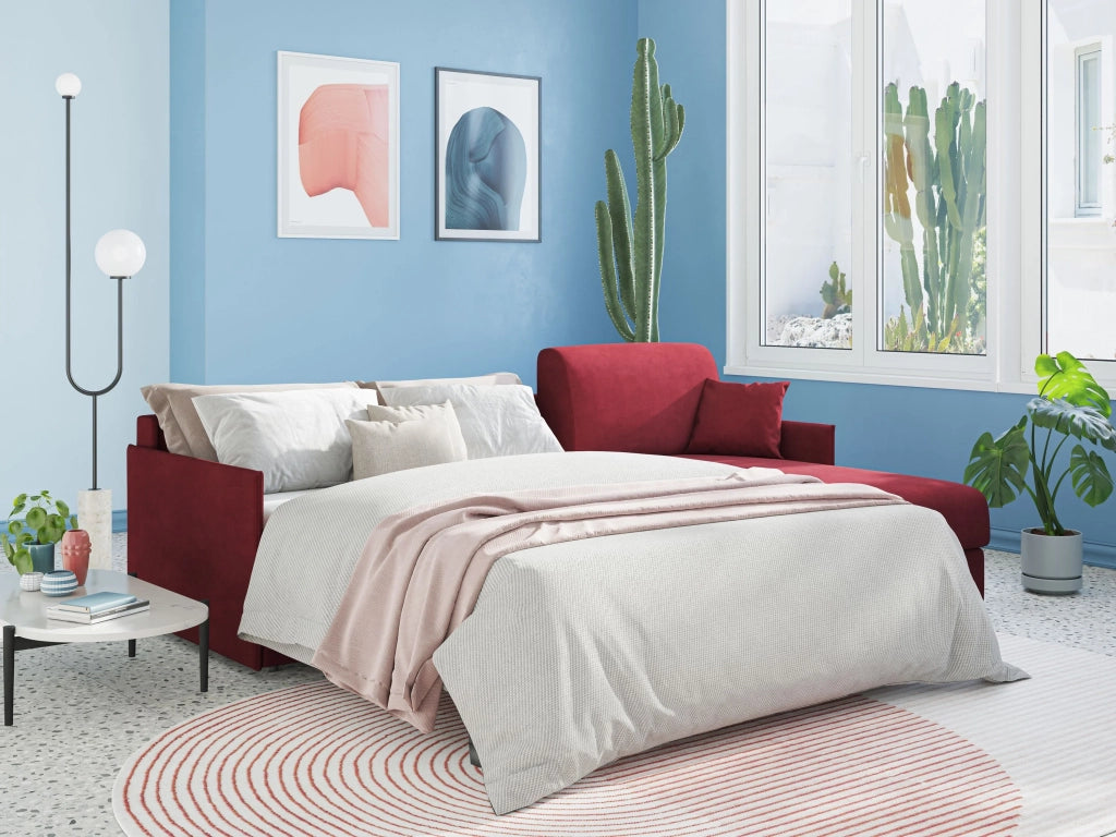 Evans Divano letto angolare con penisola in morbido tessuto impermeabile T13 272 cm Destro (mat. 160x197)  blu