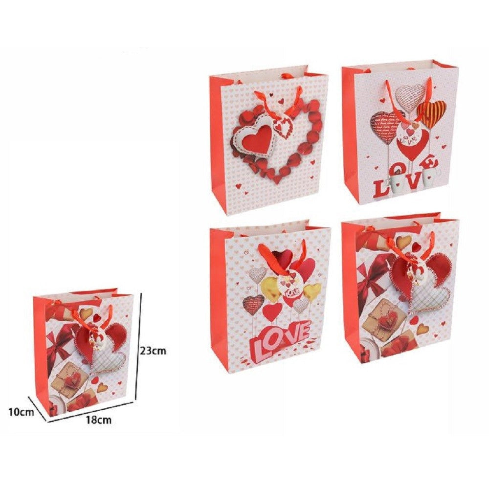 Trade Shop - Set 6buste Borsa Regalo Cuori Love San Valentino 18x23x10cm 69878 Varie Fantasie -