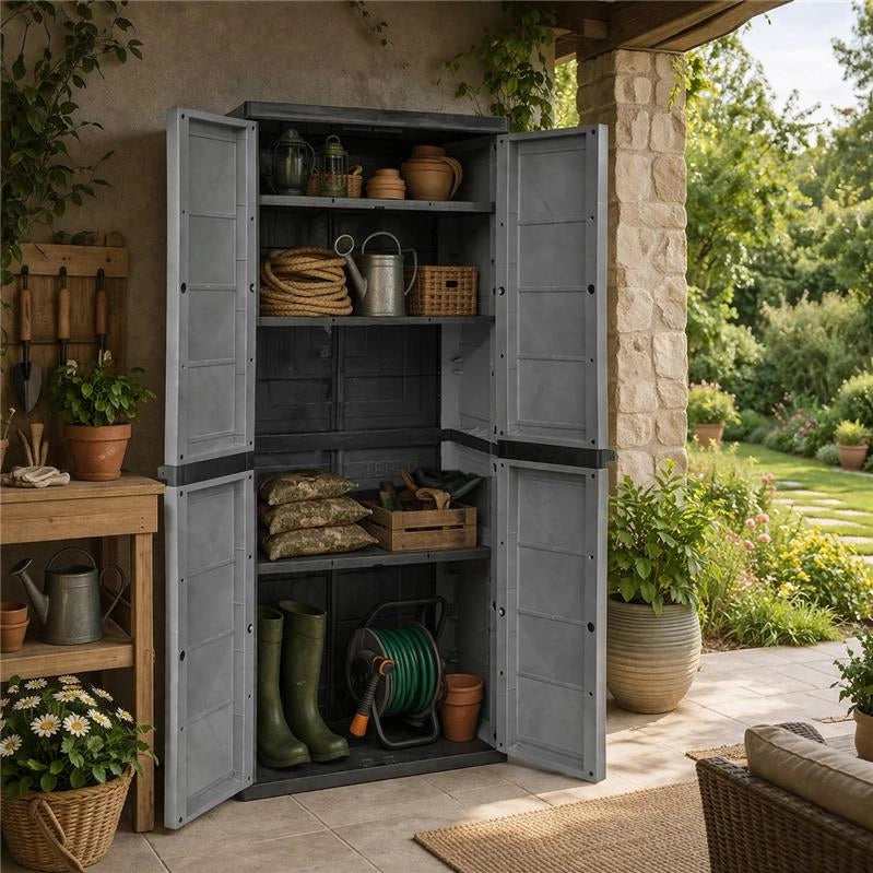 ARMADIO BASIC LINE CON 3 RIPIANI REGOLABILI PER INTERNO E ESTERNO - DARK GREY DIMENSIONE 65X37X165H CM