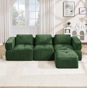 Divano modulare angolare 3 posti con pouf 271x162x67 cm in poliestere verde