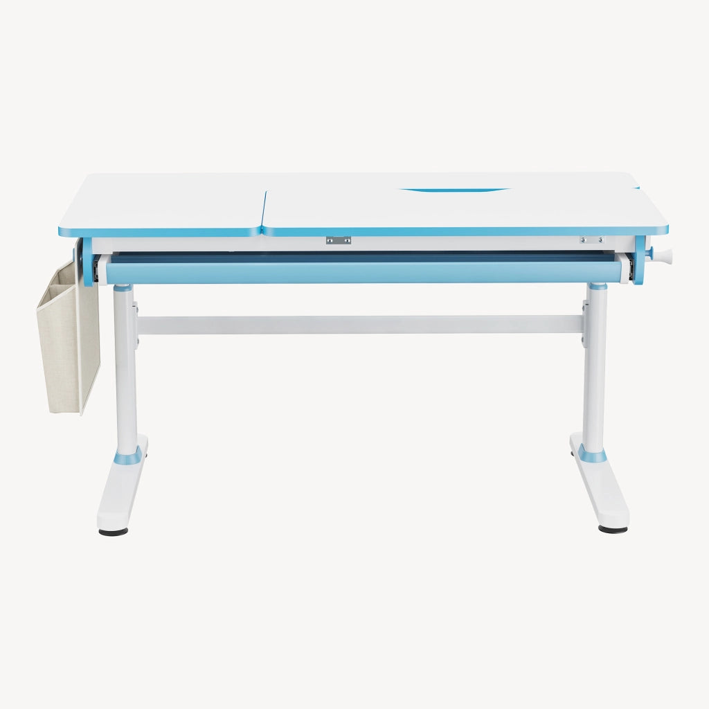 Scrivania Kuosa per Cameretta Regolabile in Altezza con Piano 120 x 60 cm e Cassetto - Azzurro/Bianco [en.casa]