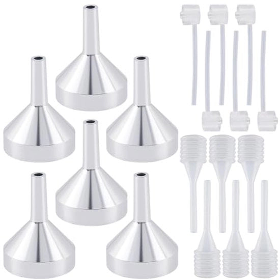 6 set di ciotole mini in alluminio a piatto, ciotole metalliche per ingredienti eterei, 6 pezzi di dispenser parfum trasparente/transfertool, pipetta piccola per riempire piccoli flaconi o contenitori, spruzzatori, profumo.