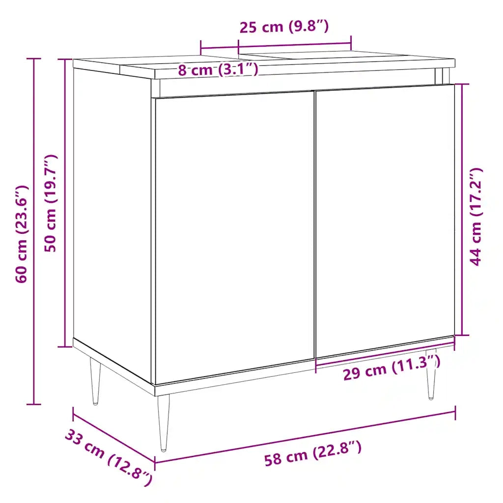 Mobile da Bagno Rovere Sonoma 58x33x60 cm in Legno Multistrato 849673