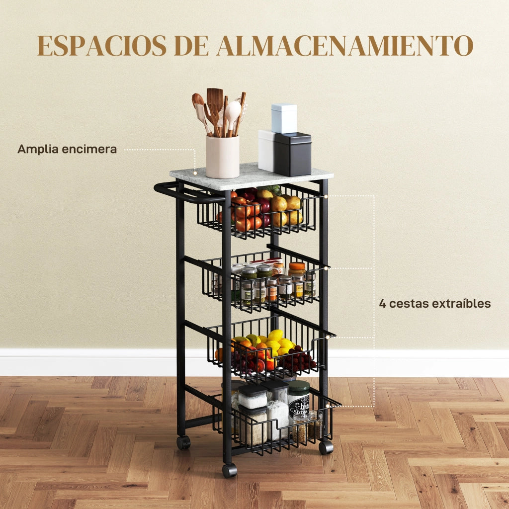 Carrello per Cucina con 4 Cestelli ¨C Zephmum ¨C Grigio Acciaio 49.5x31x91 cm