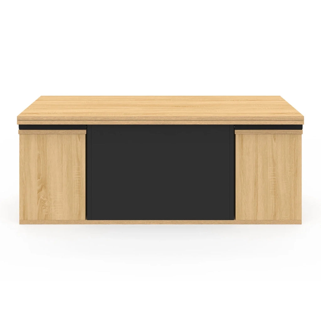 IDMarket - Tavolino rettangolare alzabile trasformabile in tavolo da pranzo EDEN 100 cm in legno e nero con poggiapiedi