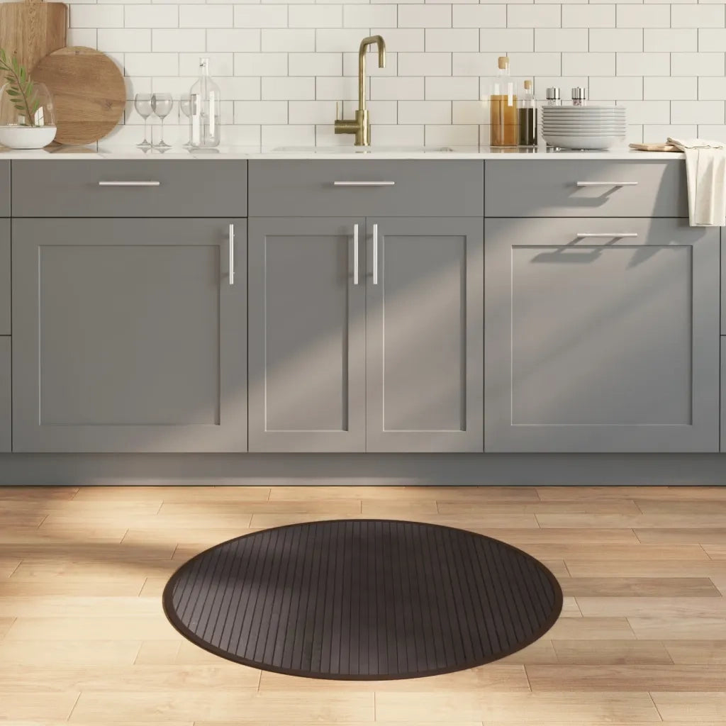 Tappeto Rotondo Marrone Scuro 80 cm in Bambù 376983