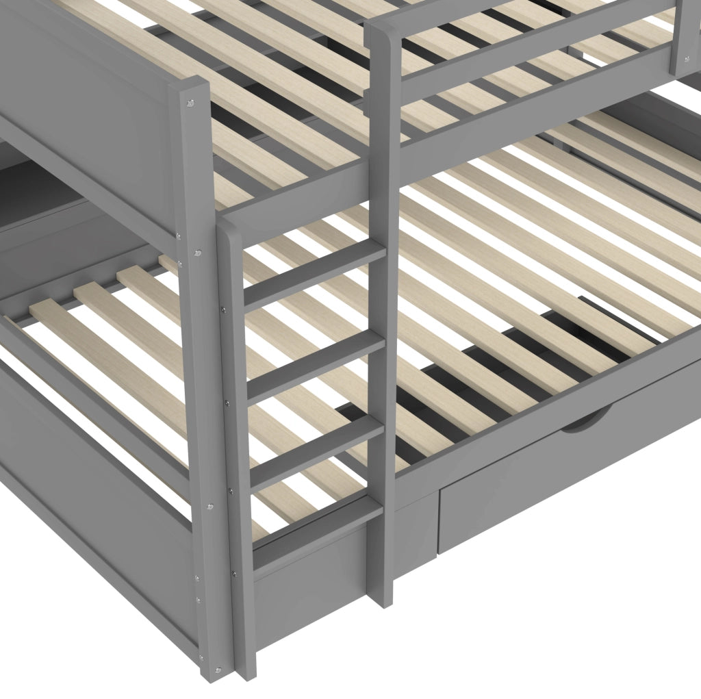Letto a castello 90x200 cm grigio in legno con cassetto e ripiani