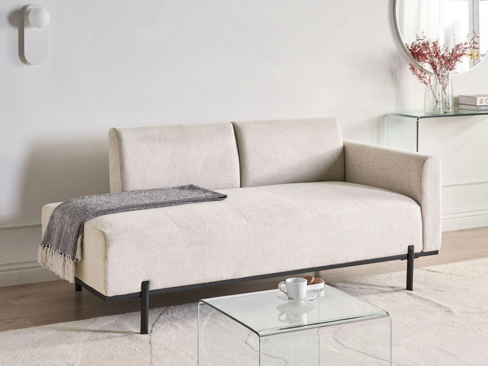 Chaise Lounge a destra beige chiaro in finto lino Stile minimalista Gambe in metallo Chaise da salotto