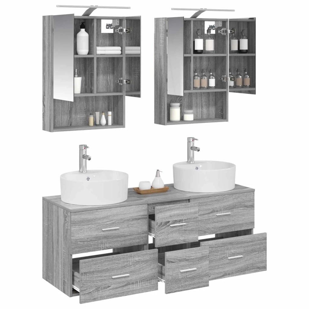Set di mobili per il bagno 5 pcs Sonoma grigio 3406924
