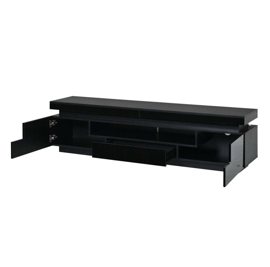 Mobile TV 175x38x45 cm con LED; 2 armadietti a L e 1 cassetto in truciolato nero