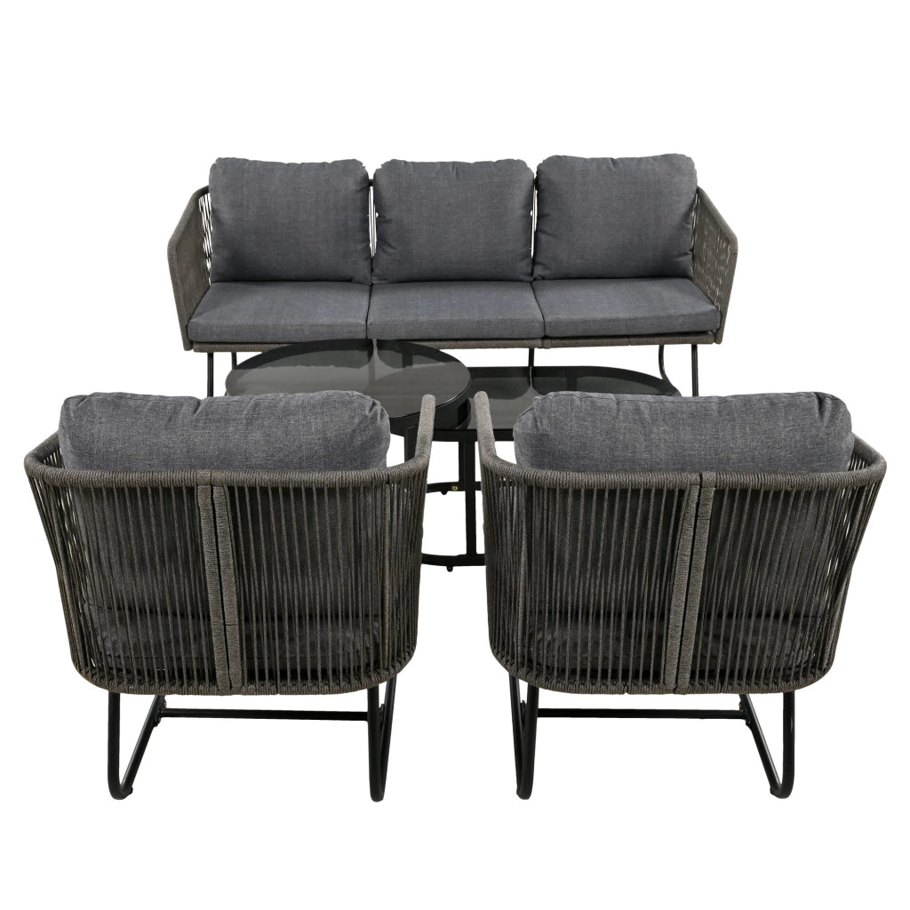 Set Salotto da Giardino 5 Pezzi con Cuscini ¨C MINIMAL ¨C Corda/Vetro, Grigio