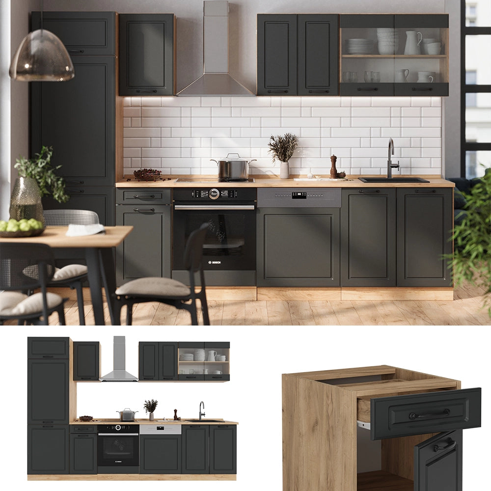 Vicco Cucina componibile Antracite casa di campagna/rovere dorato 300 cm , PL Marmo