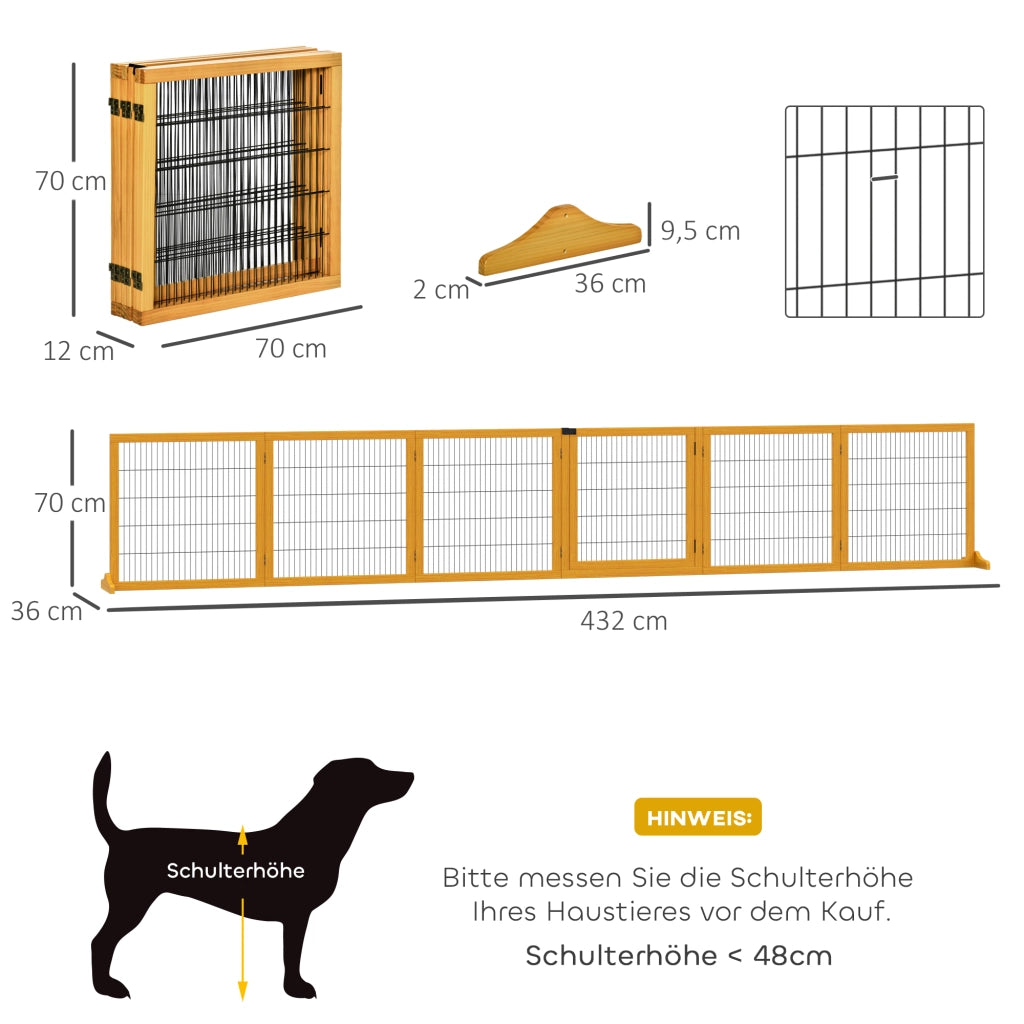 Cancello per Cani Pieghevole ¨C Zephmum ¨C Legno di Pino Giallo 432x36x70 cm