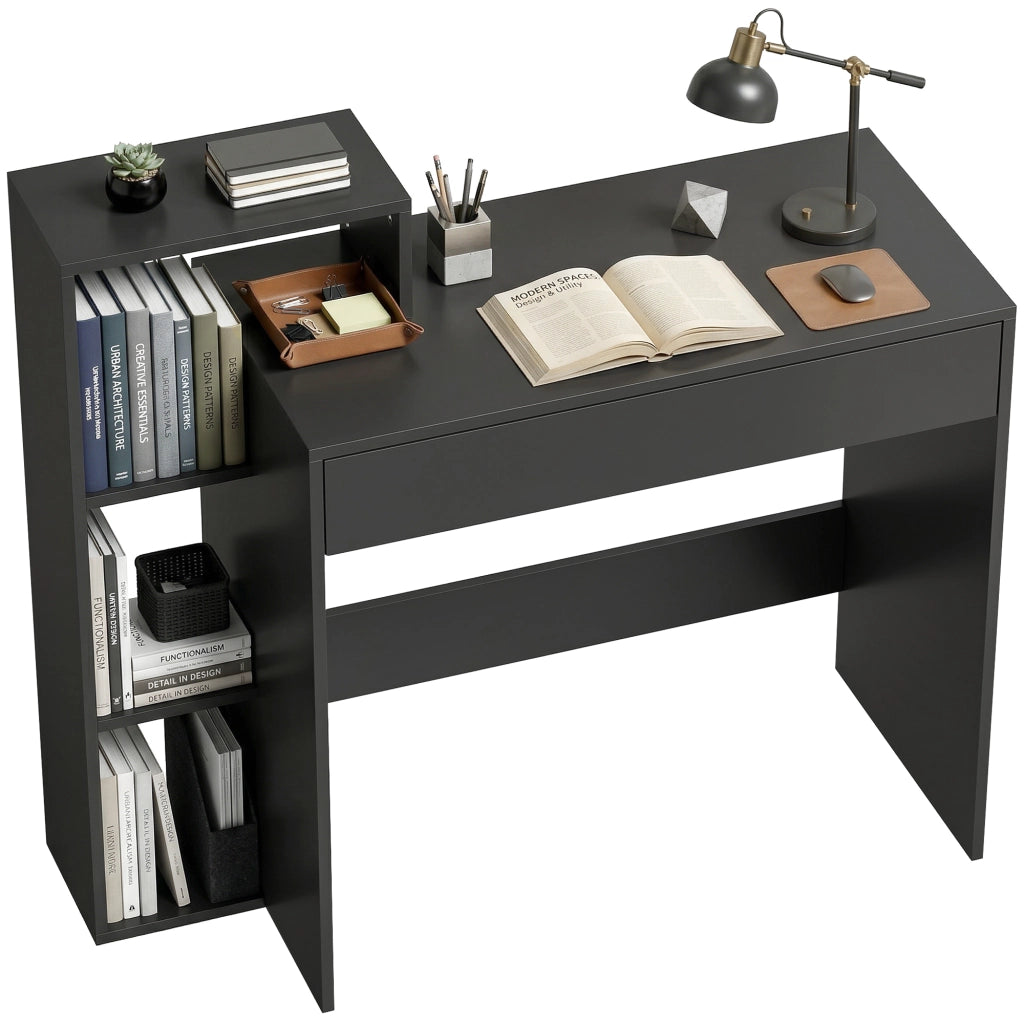 Scrivania con cassetto e scaffali ¨C Zephmum ¨C Nero 100x40x90 cm