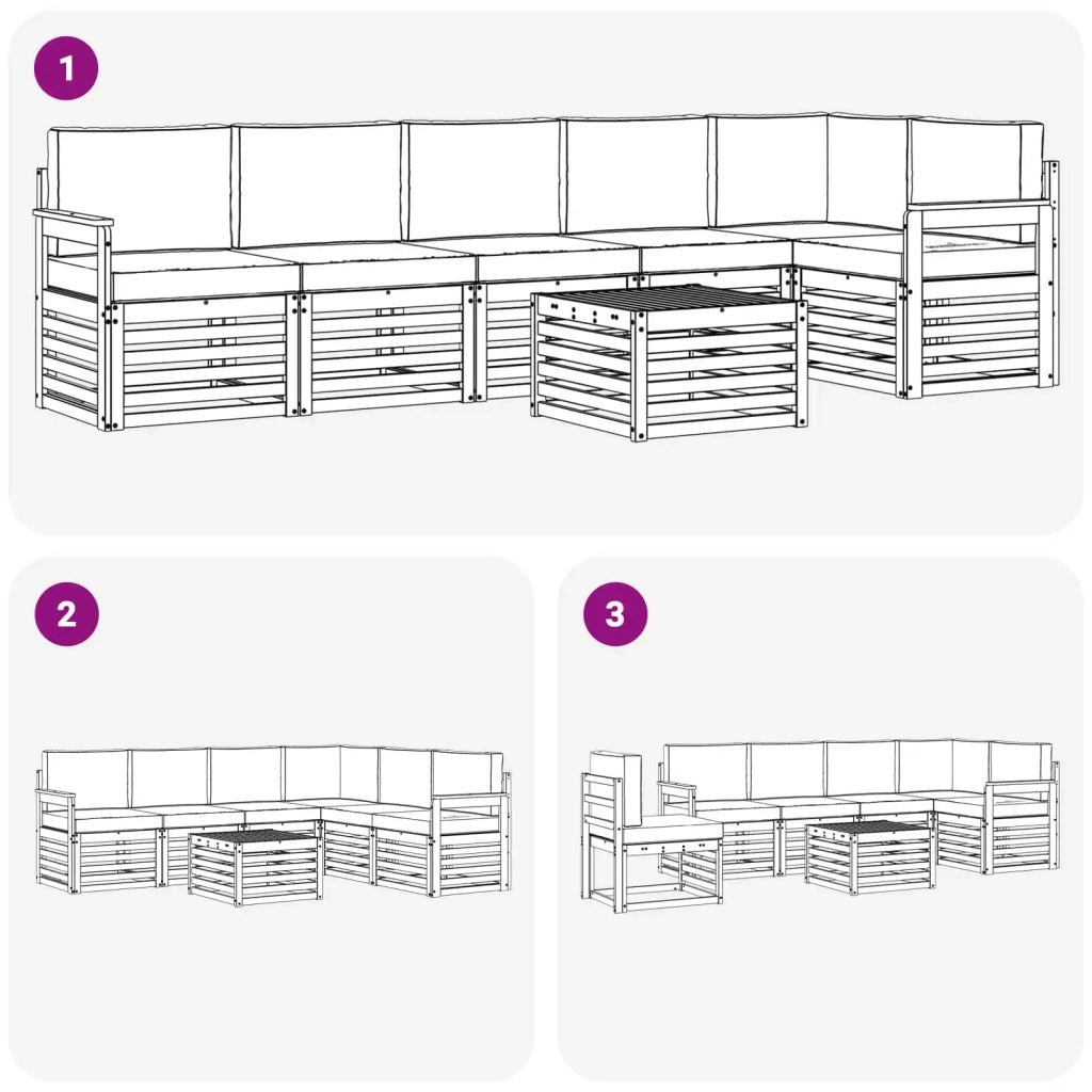 Set divano sezionale con cuscino 7 pcs Naturale e Crema 3374915