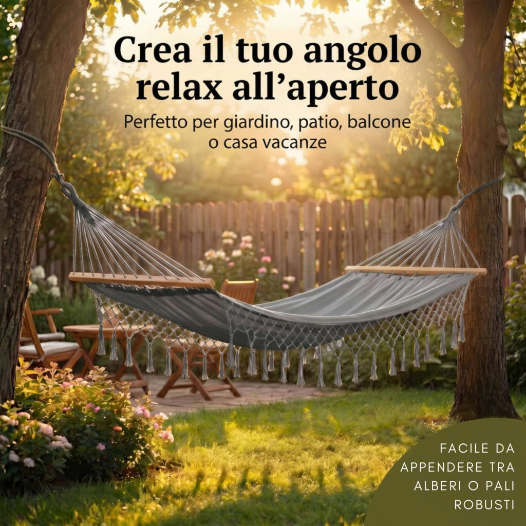 Marvin Amaca da Giardino Indonesia, Letto Dondolo da Esterno Campeggio, Barre di Legno, in Cotone Tessuto GRIGIO 200x100