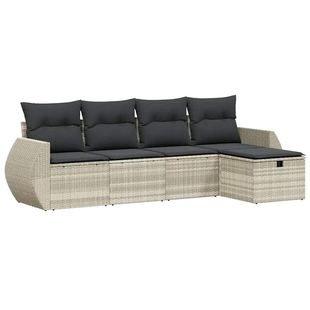 Set Divano da Giardino 5pz con Cuscini Grigio Chiaro Polyrattan