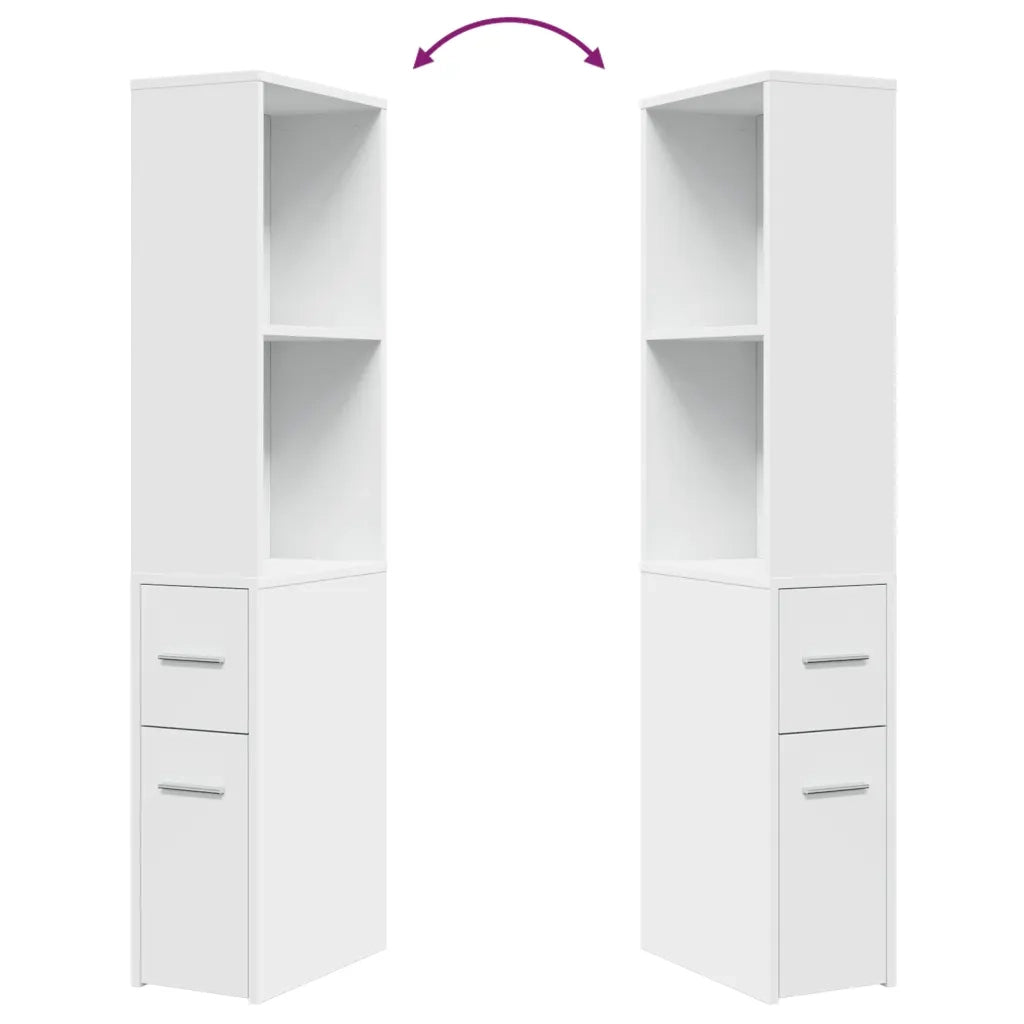 Armadietto da Bagno Stretto con Ruote Bianco in Truciolato 855295