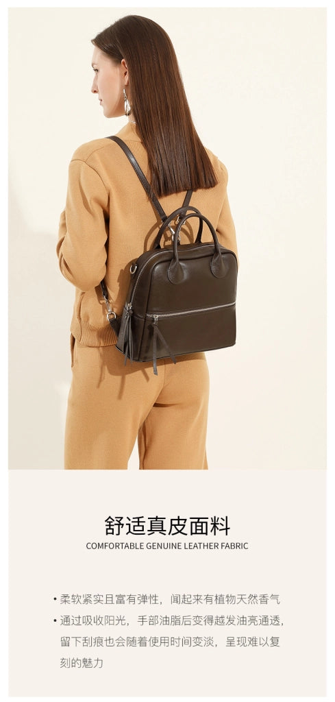 Borsa a tracolla da donna in vera pelle, modello tote o hobo, marrone.