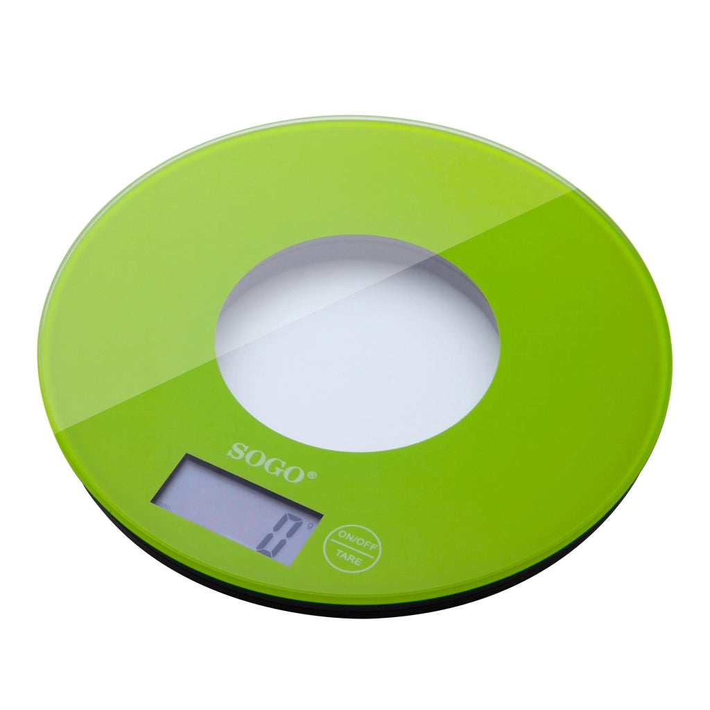 Bilancia da cucina digitale con display LCD, capacità 5kg graduazione 1g, corpo vetro colorato verde - SOGO