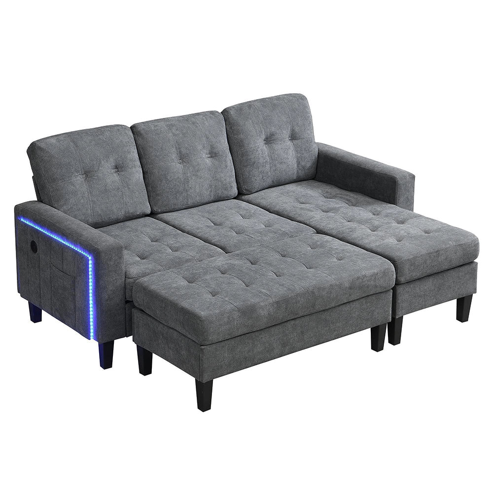 Set divano a L - Xylo - Con poggiapiedi LED, modulare