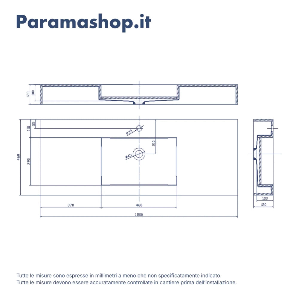 Lavabo sospeso in hpl 120cm effetto cemento | Baikal