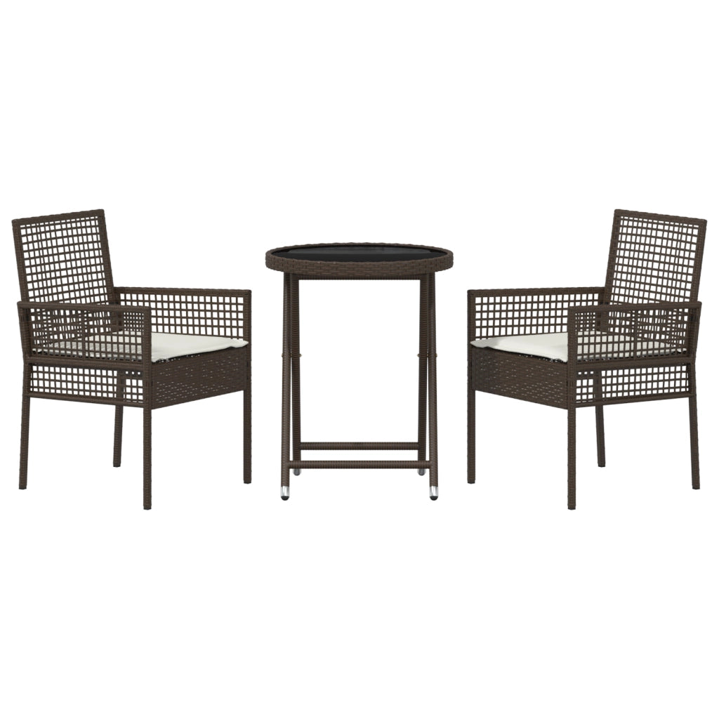 Set Bistro da Giardino 3 Pezzi con Cuscini Marrone in Polyrattan