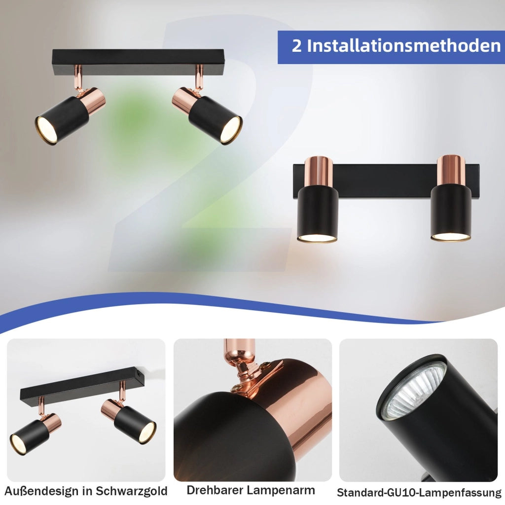 ZMH Faretto da soffitto nero GU10-2 Lampada da cucina a fiamma orientabile a 355° moderna industriale