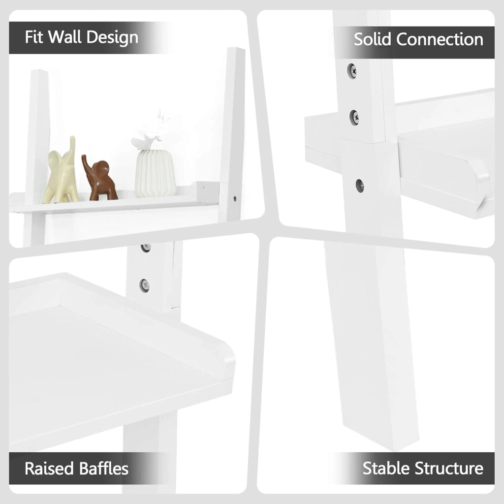 Scaffale Portaoggetti a Scala, a 5 Ripiani, Librerie Contro Parete, Portalibri Salvaspazio, per Soggiorno/Ufficio/Camera, Carico di 25kg, 57x33x191cm, Bianco