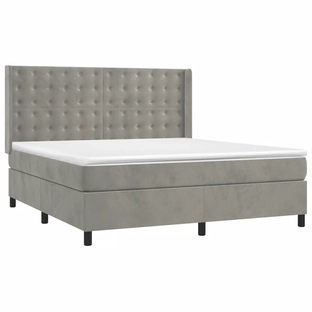 Letto a Molle Materasso e LED Grigio Chiaro 160x200 cm Velluto 3139811