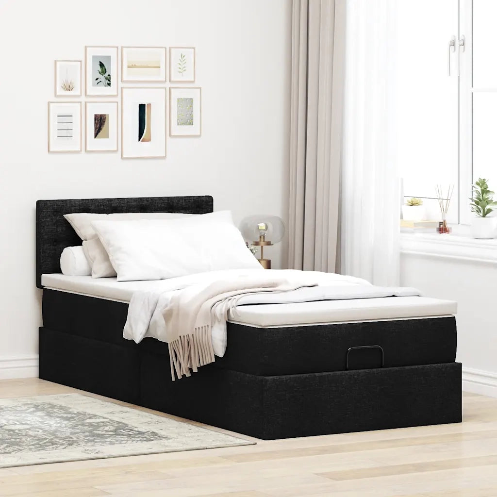 Pouf Letto con Materasso Nero 90x200 cm in Tessuto 3311596