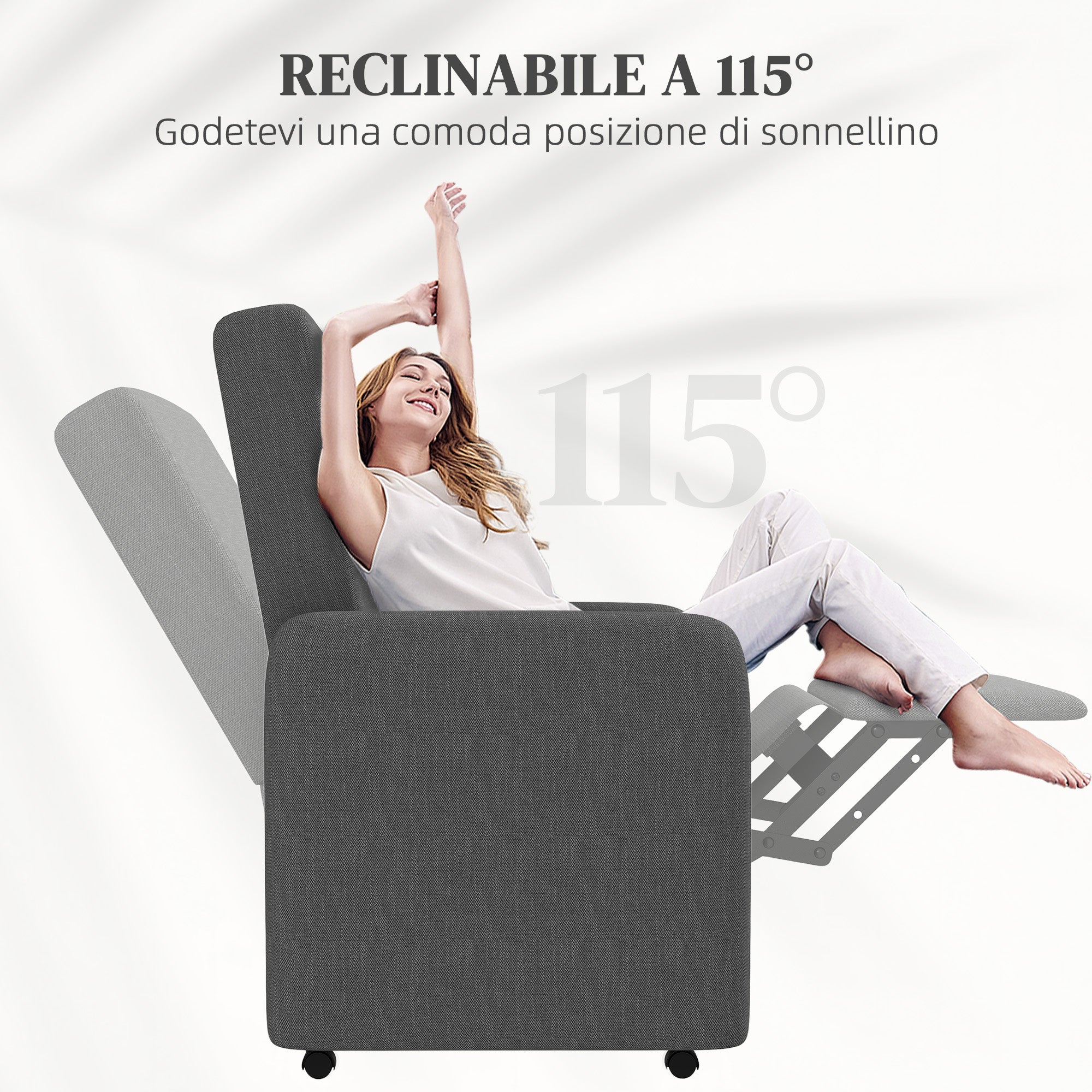 Poltrona Relax  Reclinabile 115° max con Poggiapiedi 76x78,5x102 cm Grigio