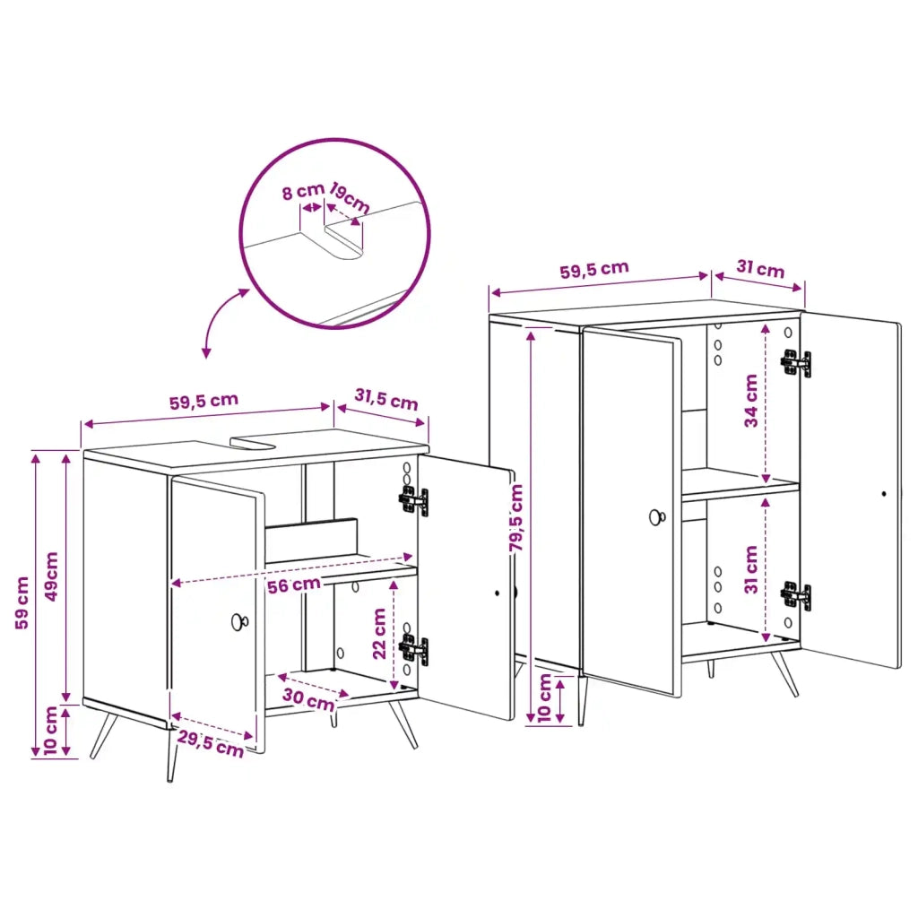 Set di Armadi da Bagno da 2 Pezzi BREDA Rovere Fumo 3417644