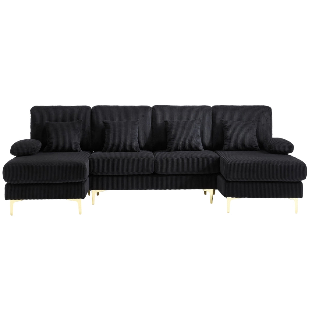 Divano a U 265x135x88 cm con illuminazione LED e porta USB; in velluto nero