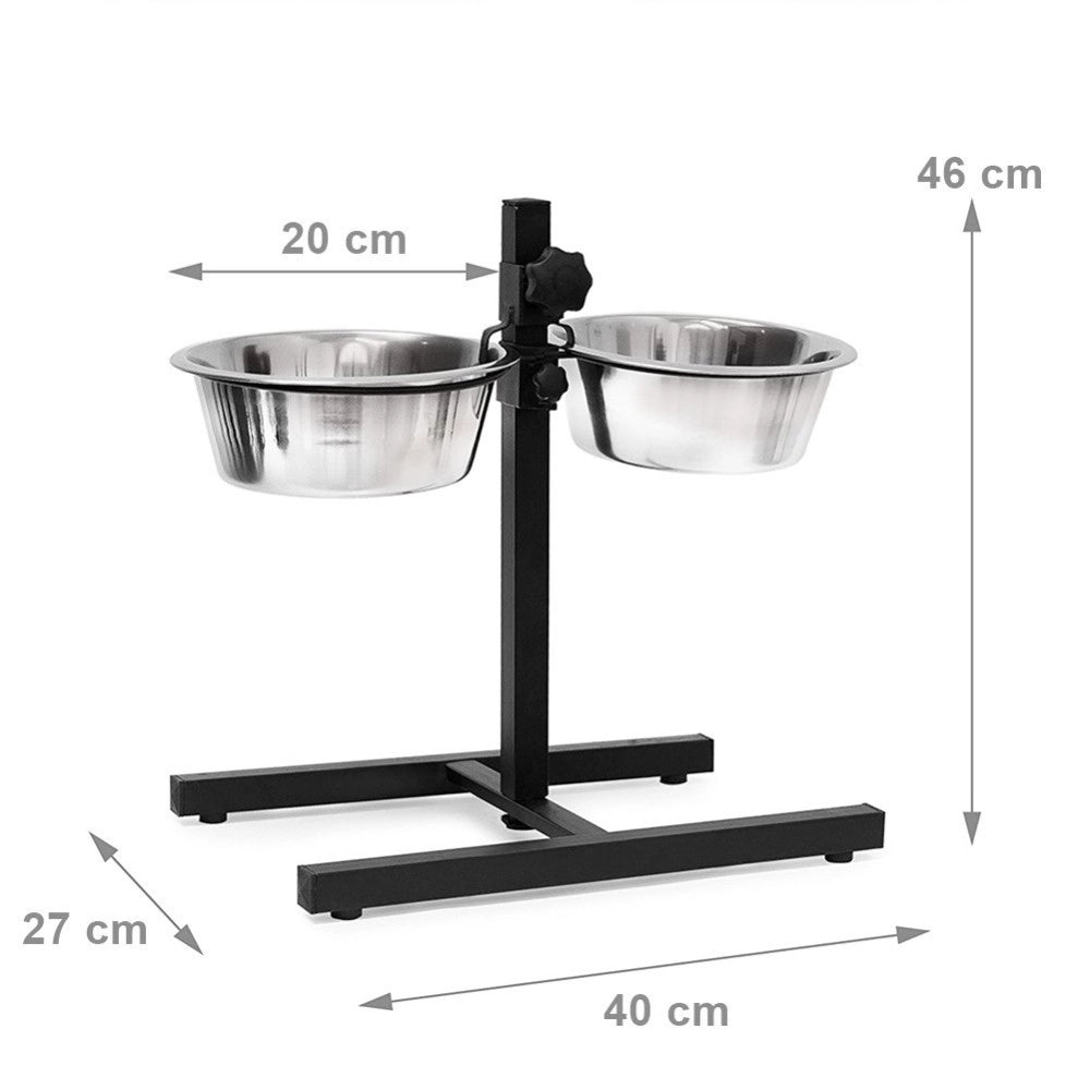 Trade Shop - Ciotole Cane Gatto Rialzate Con Supporto Metallo Regolabile Ciotola Acciaio 20cm -
