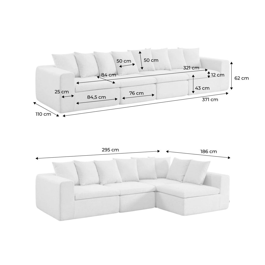 Divano modulare in tessuto ciniglia, 4 posti, beige scuro