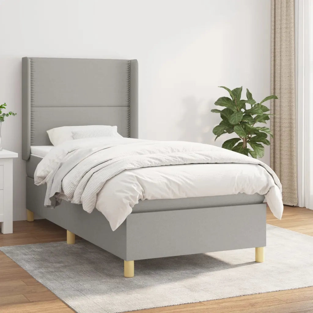 Letto singolo | Letto per adulti | Giroletto a Molle con Materasso Grigio Chiaro 90x200 cm Tessuto
