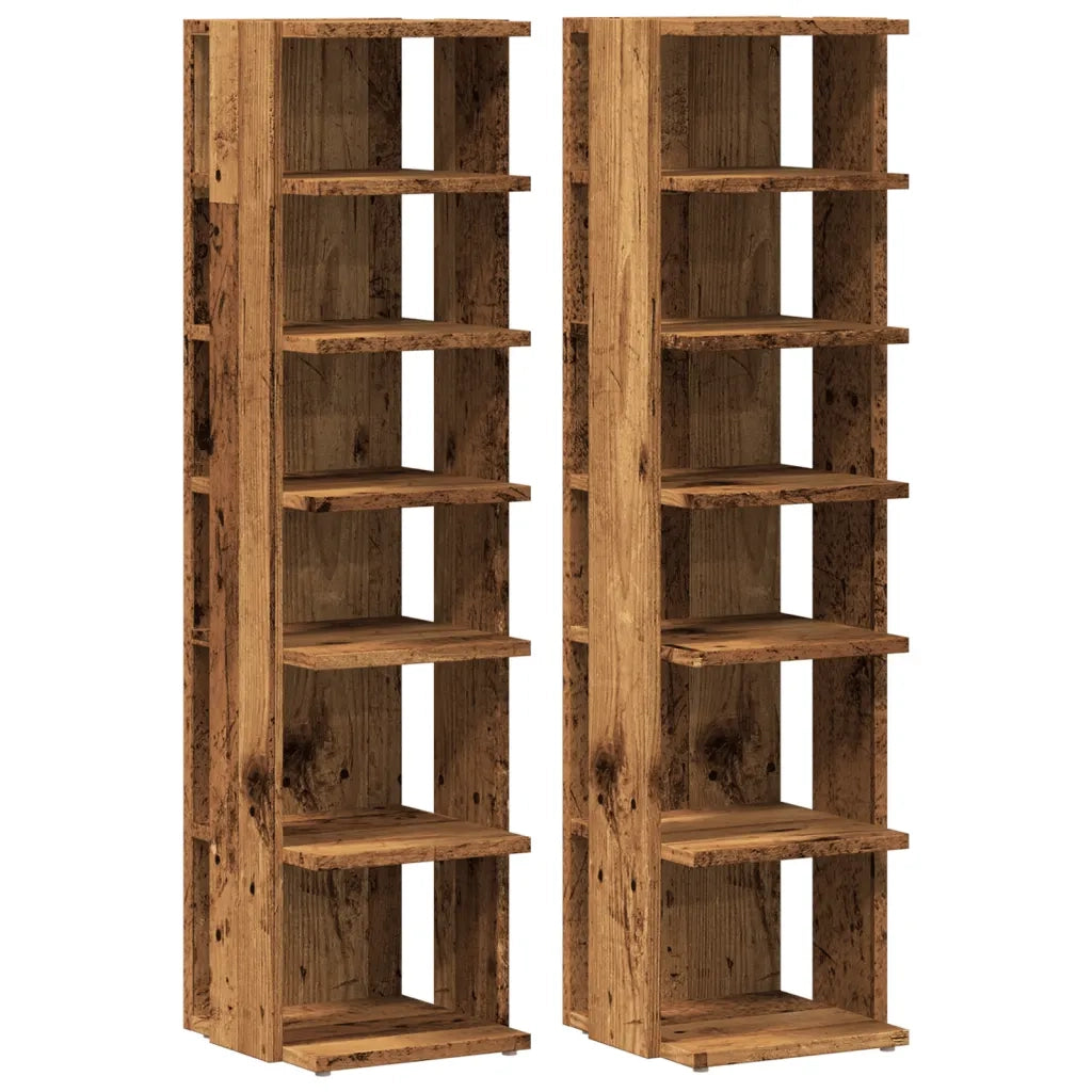 Scarpiere 2 pz-Set di 2 Scaffale per scarpe Legno Antico 28x27x102 cm in Legno Multistrato
