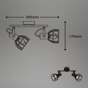 Plafoniera Vintage Korbo Acciaio Nero 2 Luci E14 Ip20