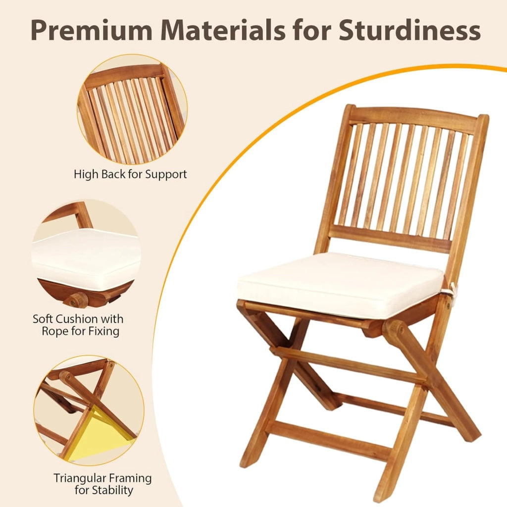 Set da Bistrò Pieghevole, Tavolo Portato 40 kg, Sedie con Cuscini Portato 160 kg, Set Giardino, Set Tavolo e Sedie da Giardino, Set da Esterno per Balcone (Cuscini Beige)