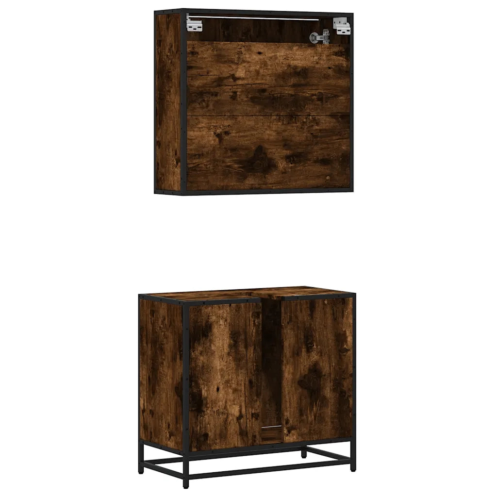 vidaXL Set Mobili da Bagno 2 pz Rovere Fumo in Legno Multistrato